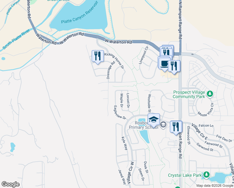 map of restaurants, bars, coffee shops, grocery stores, and more near 8205 Eagleview Drive in Littleton