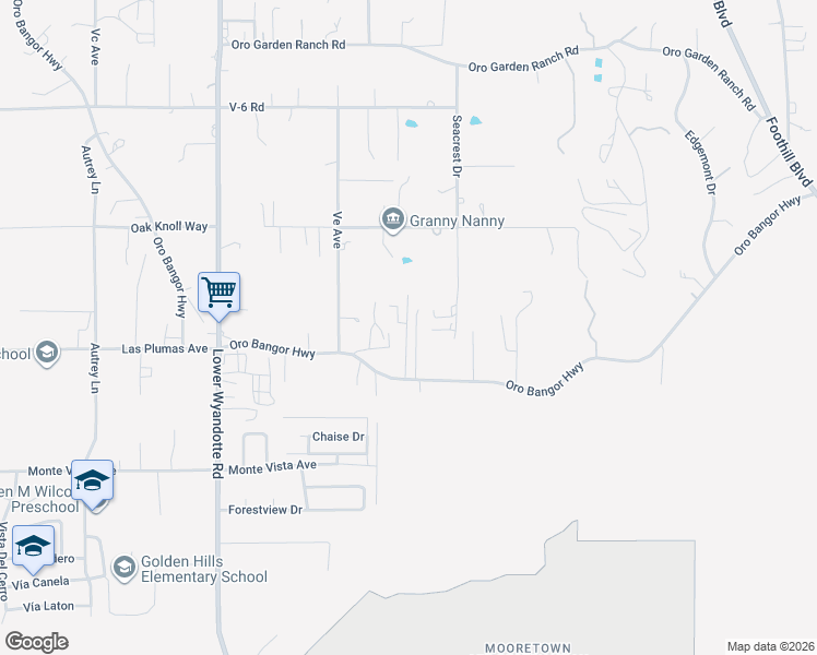 map of restaurants, bars, coffee shops, grocery stores, and more near 3459 Oro Bangor Highway in Oroville