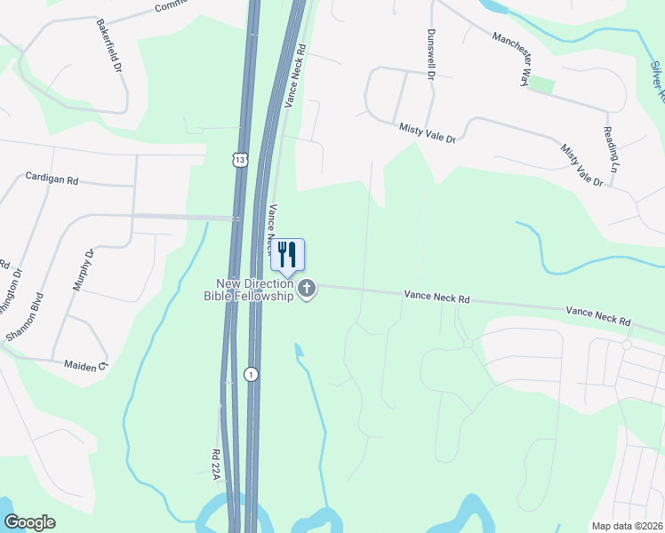 map of restaurants, bars, coffee shops, grocery stores, and more near 661 Vance Neck Road in Middletown
