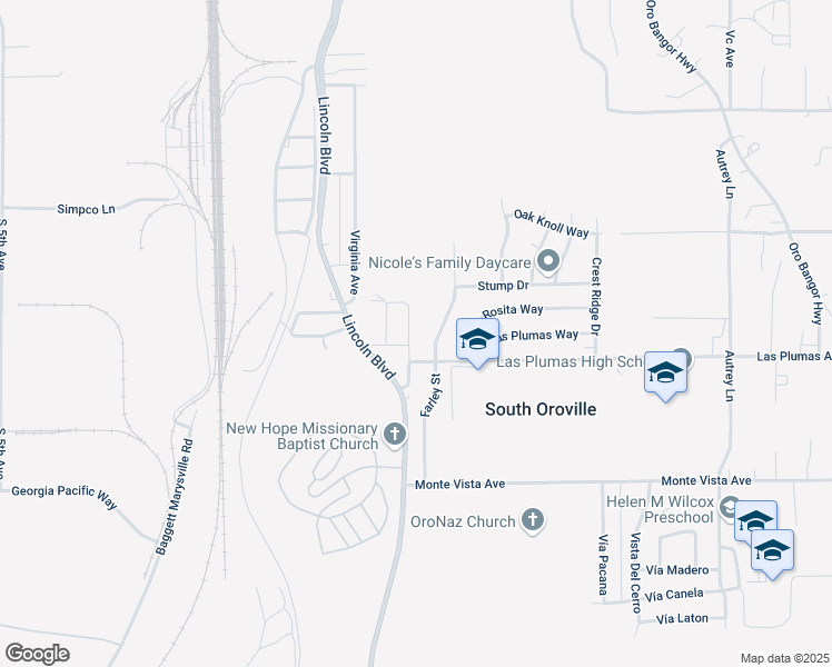 map of restaurants, bars, coffee shops, grocery stores, and more near 5305 Walmer Road in Oroville