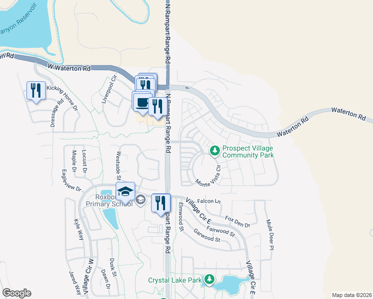 map of restaurants, bars, coffee shops, grocery stores, and more near 9918 Monte Vista Avenue in Littleton