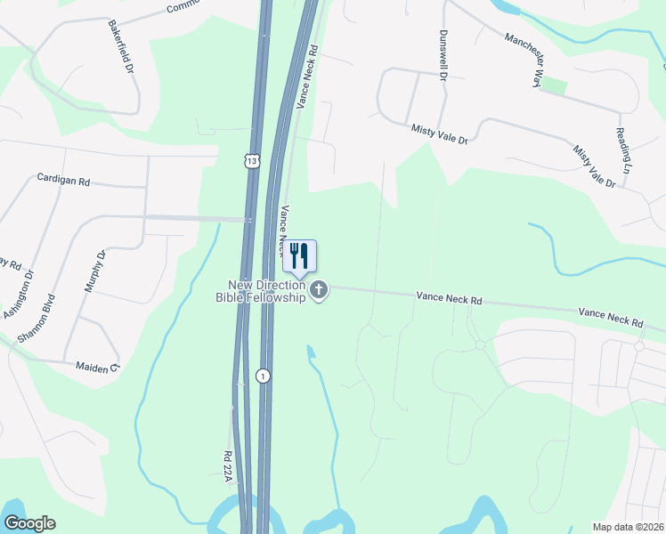 map of restaurants, bars, coffee shops, grocery stores, and more near 661 Vance Neck Road in Middletown
