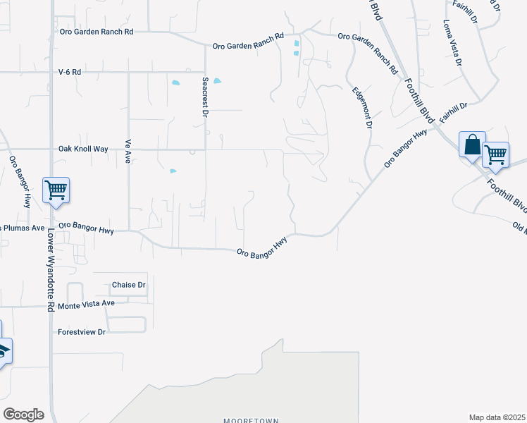 map of restaurants, bars, coffee shops, grocery stores, and more near 3571 Oro Bangor Highway in Oroville