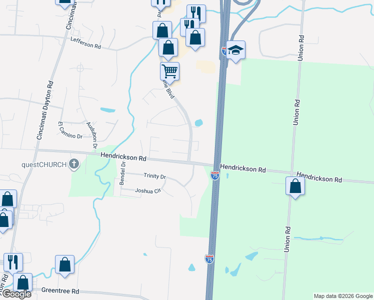 map of restaurants, bars, coffee shops, grocery stores, and more near 6500 Calloway Court in Middletown