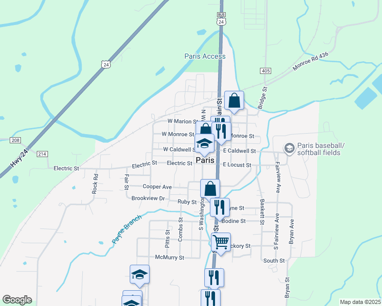 map of restaurants, bars, coffee shops, grocery stores, and more near 303 West Caldwell Street in Paris