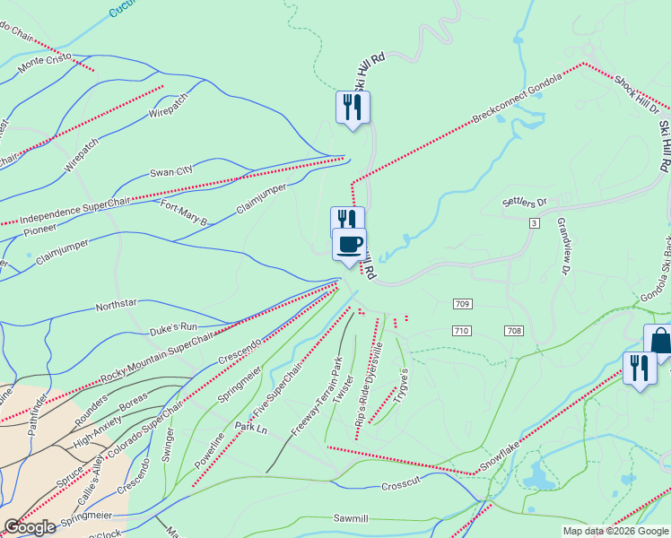 map of restaurants, bars, coffee shops, grocery stores, and more near 212 Grandview Drive in Breckenridge