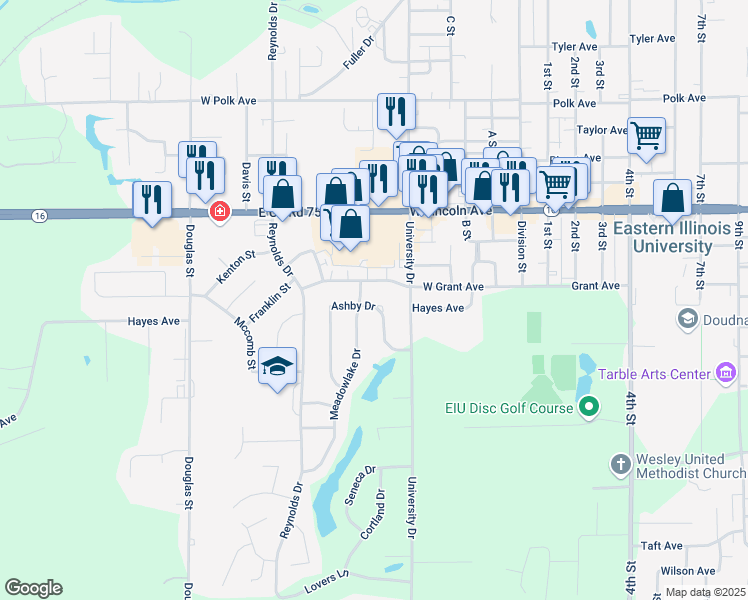 map of restaurants, bars, coffee shops, grocery stores, and more near 539 Ashby Drive in Charleston