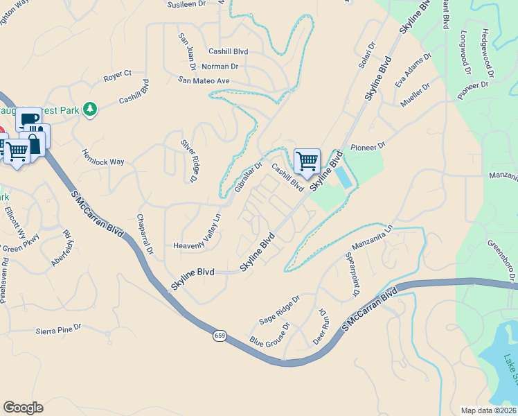 map of restaurants, bars, coffee shops, grocery stores, and more near 3125 Villa Marbella Circle in Reno