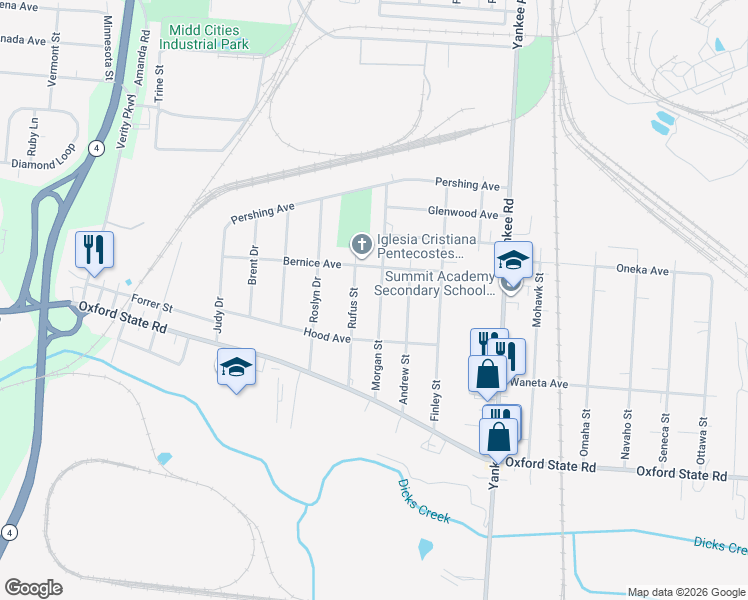 map of restaurants, bars, coffee shops, grocery stores, and more near 3112 Morgan Street in Middletown