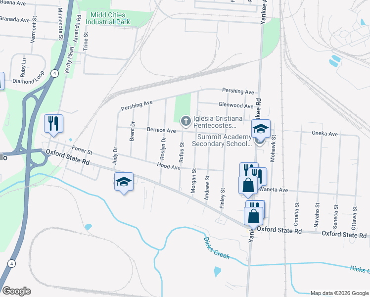map of restaurants, bars, coffee shops, grocery stores, and more near 3112 Morgan Street in Middletown
