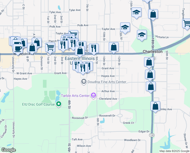 map of restaurants, bars, coffee shops, grocery stores, and more near 1808 9th Street in Charleston