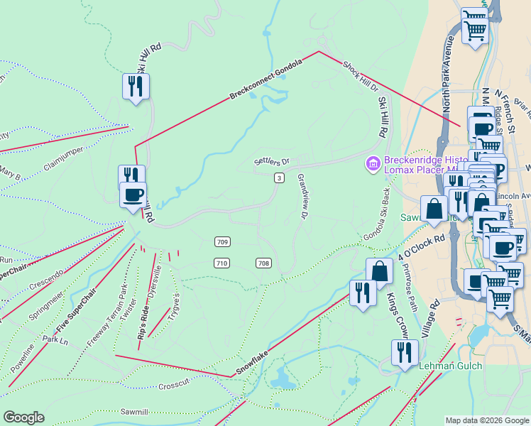 map of restaurants, bars, coffee shops, grocery stores, and more near 1173 Ski Hill Road in Breckenridge