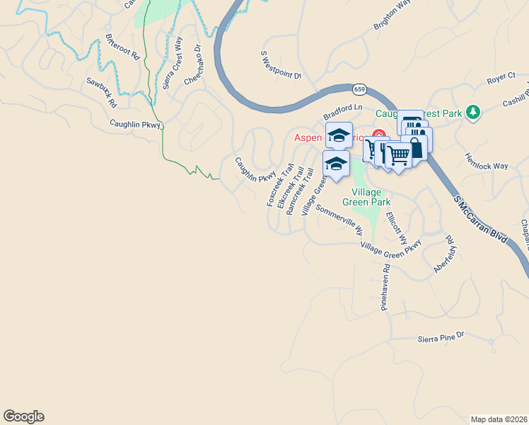 map of restaurants, bars, coffee shops, grocery stores, and more near 4947 Foxcreek Trail in Reno