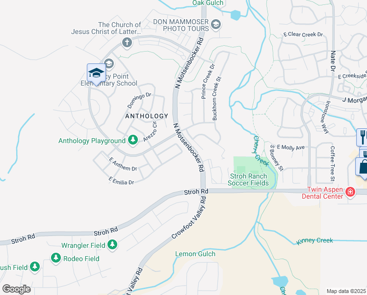 map of restaurants, bars, coffee shops, grocery stores, and more near 12984 Banyon Circle in Parker