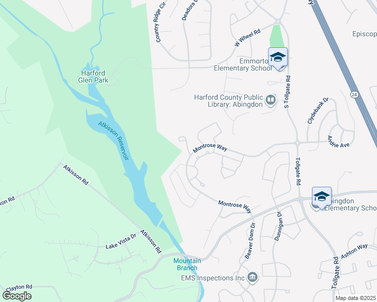 map of restaurants, bars, coffee shops, grocery stores, and more near 641 Berwick Court in Bel Air