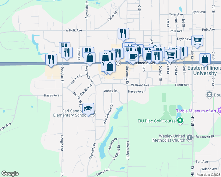 map of restaurants, bars, coffee shops, grocery stores, and more near 615 Ashby Drive in Charleston