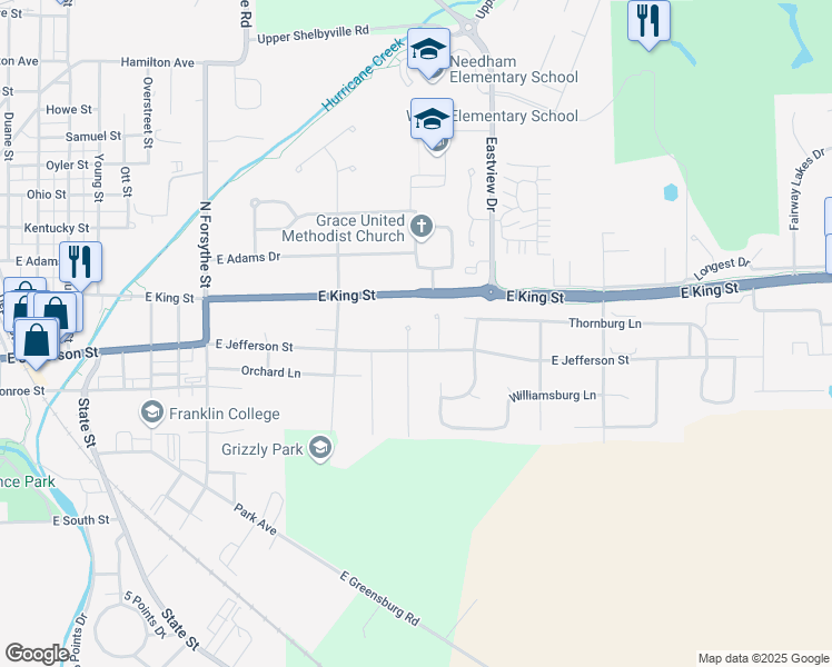 map of restaurants, bars, coffee shops, grocery stores, and more near 25 Dawn Drive in Franklin