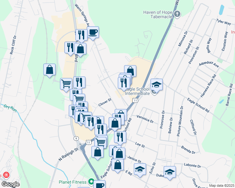 map of restaurants, bars, coffee shops, grocery stores, and more near 131 Warm Springs Avenue in Martinsburg