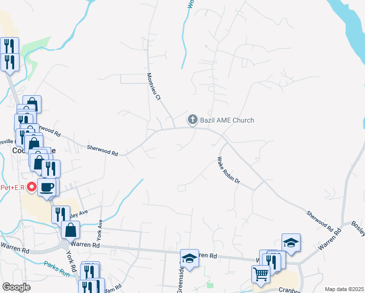 map of restaurants, bars, coffee shops, grocery stores, and more near 20 Clarion Court in Cockeysville