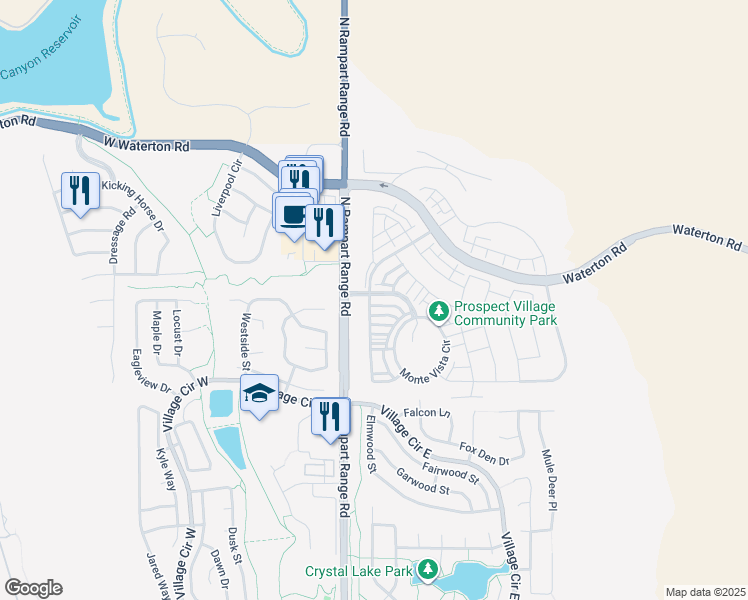 map of restaurants, bars, coffee shops, grocery stores, and more near 9918 Monte Vista Avenue in Littleton