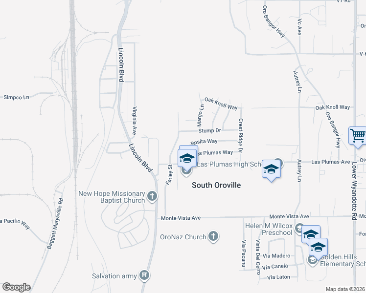 map of restaurants, bars, coffee shops, grocery stores, and more near 12 Rosita Way in Oroville
