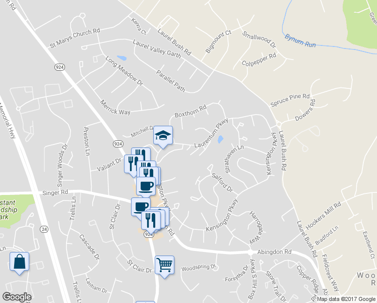 map of restaurants, bars, coffee shops, grocery stores, and more near 2835 Keats Court in Abingdon