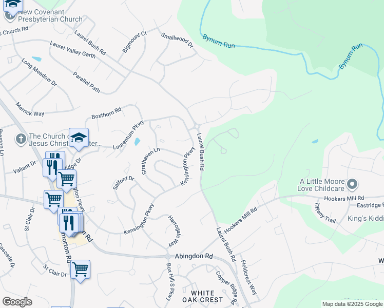 map of restaurants, bars, coffee shops, grocery stores, and more near 237 Kensington Parkway in Abingdon