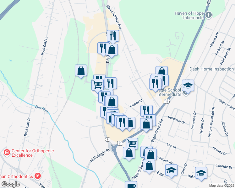 map of restaurants, bars, coffee shops, grocery stores, and more near 62 Tevis Circle in Martinsburg