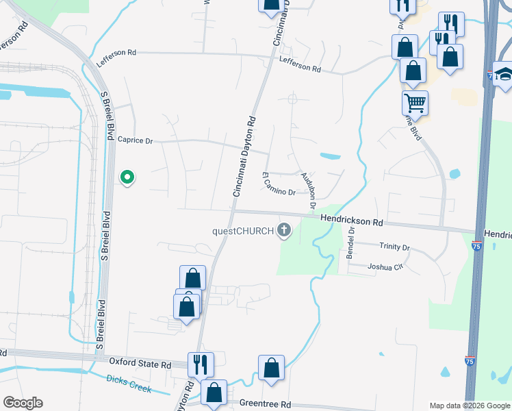 map of restaurants, bars, coffee shops, grocery stores, and more near 8348 Hendrickson Road in Middletown