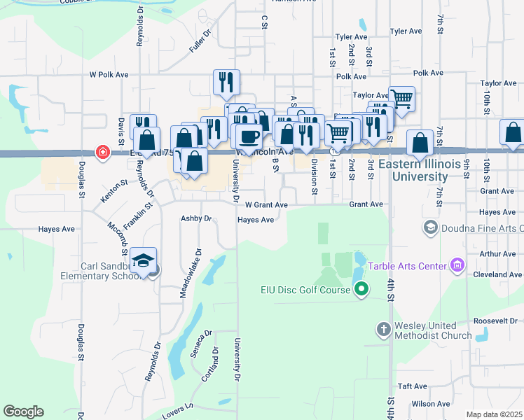 map of restaurants, bars, coffee shops, grocery stores, and more near 204 West Grant Avenue in Charleston