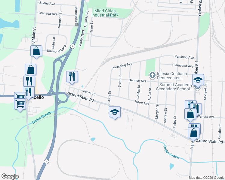 map of restaurants, bars, coffee shops, grocery stores, and more near 3113 Judy Drive in Middletown