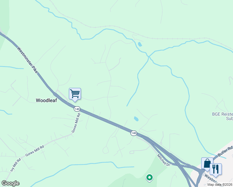 map of restaurants, bars, coffee shops, grocery stores, and more near 602 Earlton Court in Reisterstown