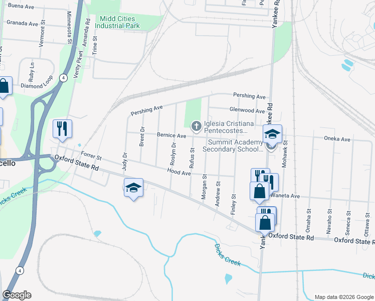 map of restaurants, bars, coffee shops, grocery stores, and more near 3110 Rufus Street in Middletown