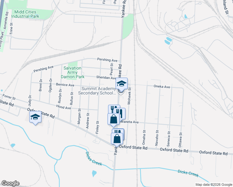 map of restaurants, bars, coffee shops, grocery stores, and more near 3024 Yankee Road in Middletown