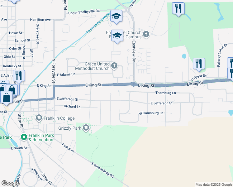 map of restaurants, bars, coffee shops, grocery stores, and more near 25 Dawn Drive in Franklin