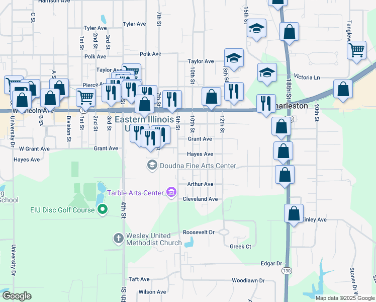 map of restaurants, bars, coffee shops, grocery stores, and more near 1720 10th Street in Charleston