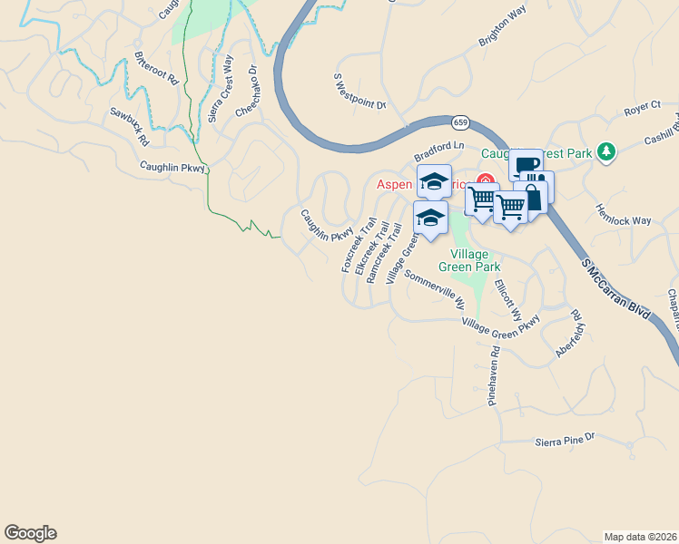 map of restaurants, bars, coffee shops, grocery stores, and more near 4947 Foxcreek Trail in Reno