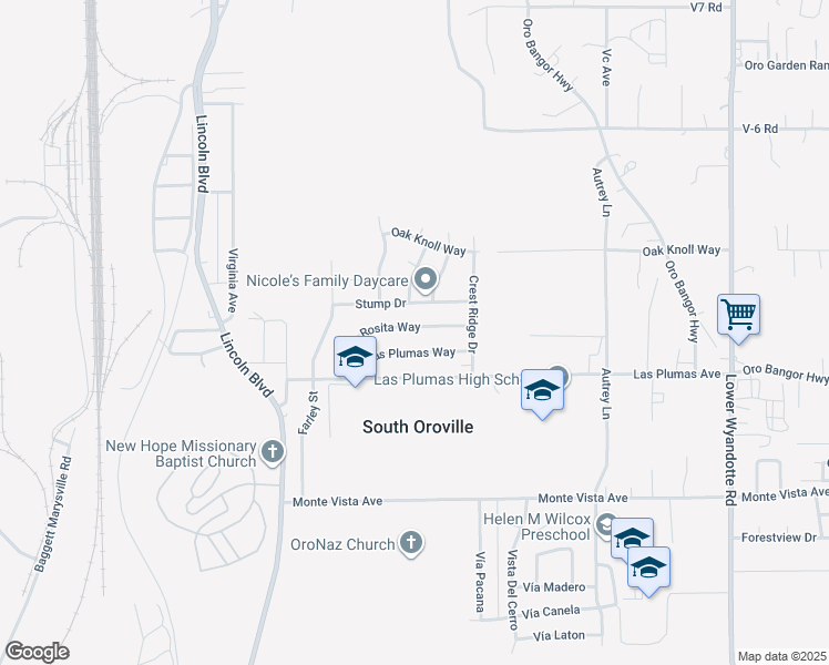 map of restaurants, bars, coffee shops, grocery stores, and more near 35 Rosita Way in Oroville