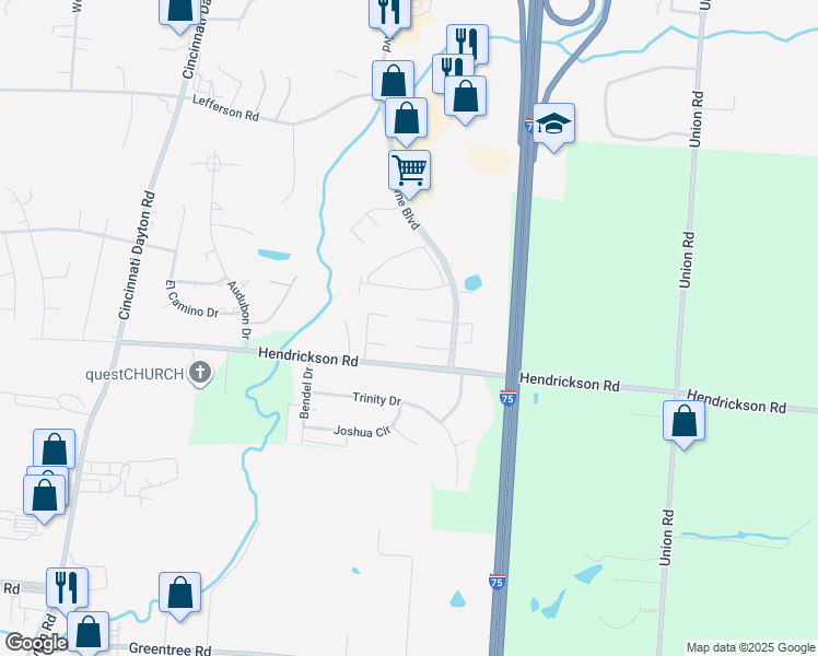 map of restaurants, bars, coffee shops, grocery stores, and more near 6545 Arbor Court in Middletown