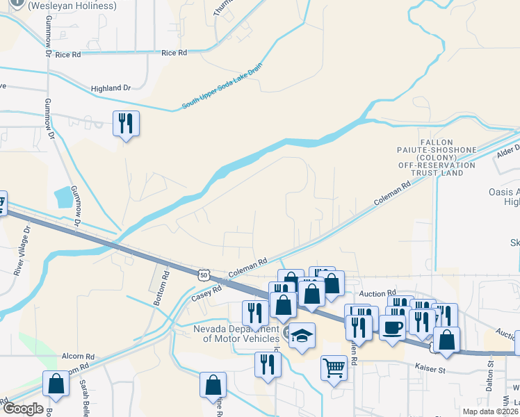 map of restaurants, bars, coffee shops, grocery stores, and more near 1422 Onda Verde Drive in Fallon