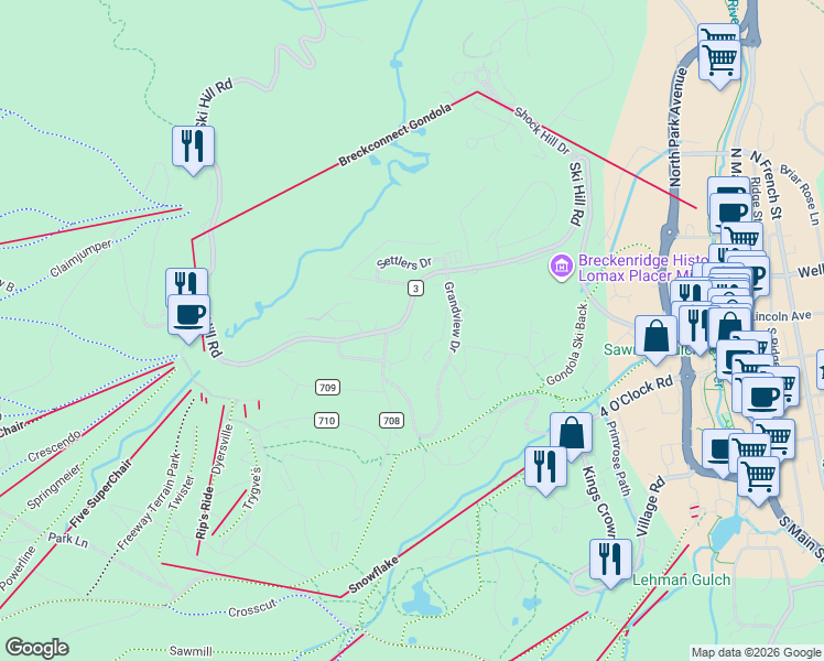 map of restaurants, bars, coffee shops, grocery stores, and more near 1173 Ski Hill Road in Breckenridge