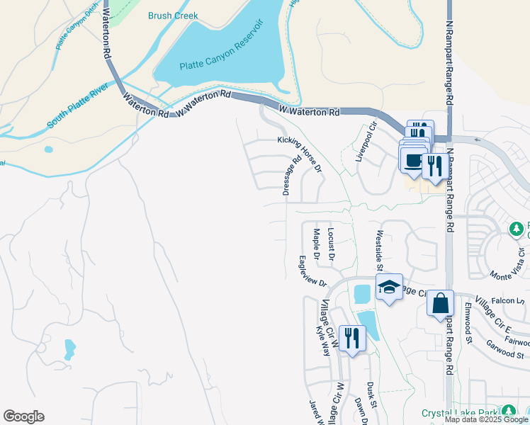 map of restaurants, bars, coffee shops, grocery stores, and more near 10557 Pony Cart Place in Littleton