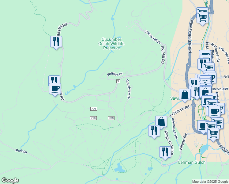 map of restaurants, bars, coffee shops, grocery stores, and more near 117 County Road 3 in Breckenridge