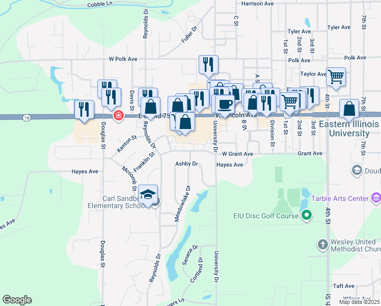 map of restaurants, bars, coffee shops, grocery stores, and more near 539 Ashby Drive in Charleston