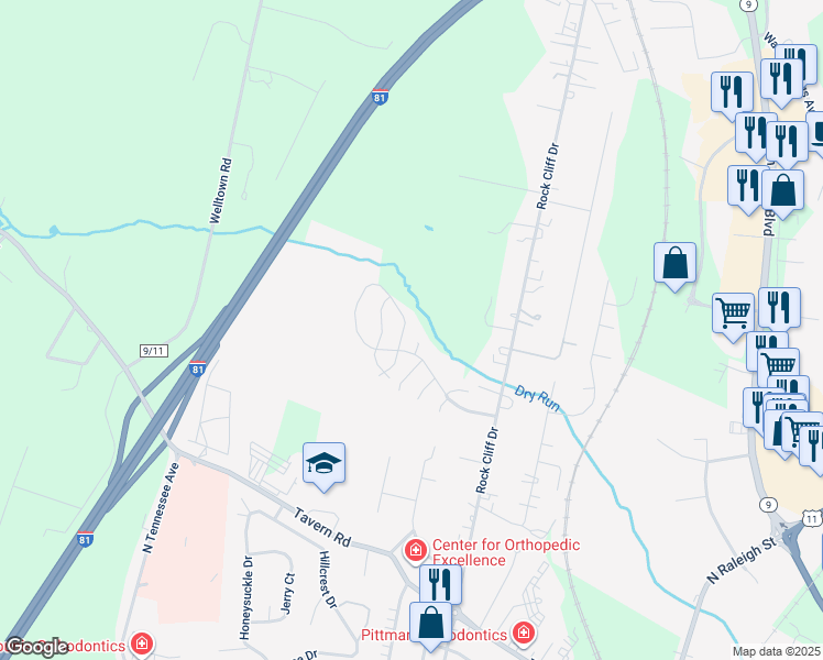 map of restaurants, bars, coffee shops, grocery stores, and more near 206 Sentry Lane in Martinsburg