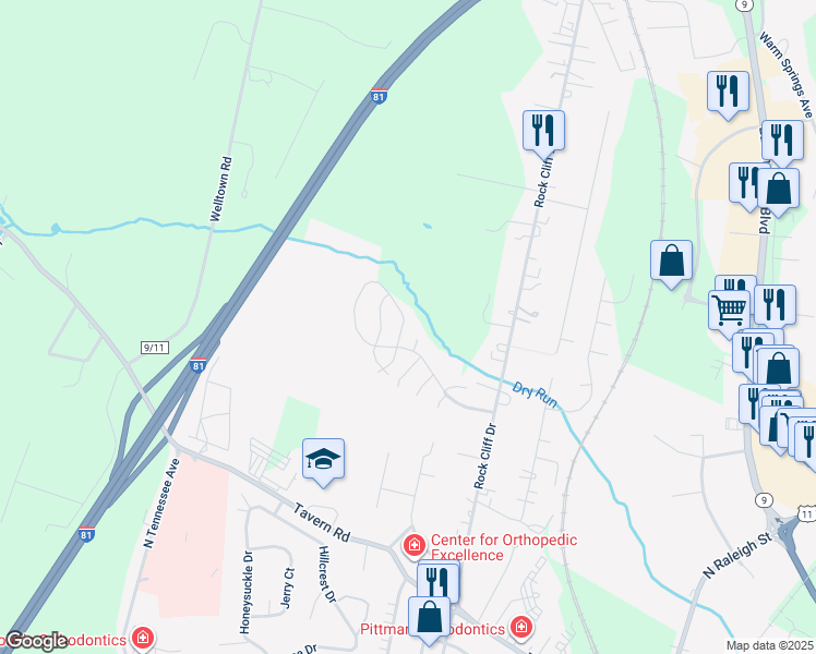 map of restaurants, bars, coffee shops, grocery stores, and more near 206 Sentry Lane in Martinsburg