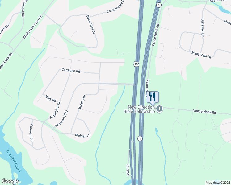 map of restaurants, bars, coffee shops, grocery stores, and more near 424 Waltham Drive in Middletown