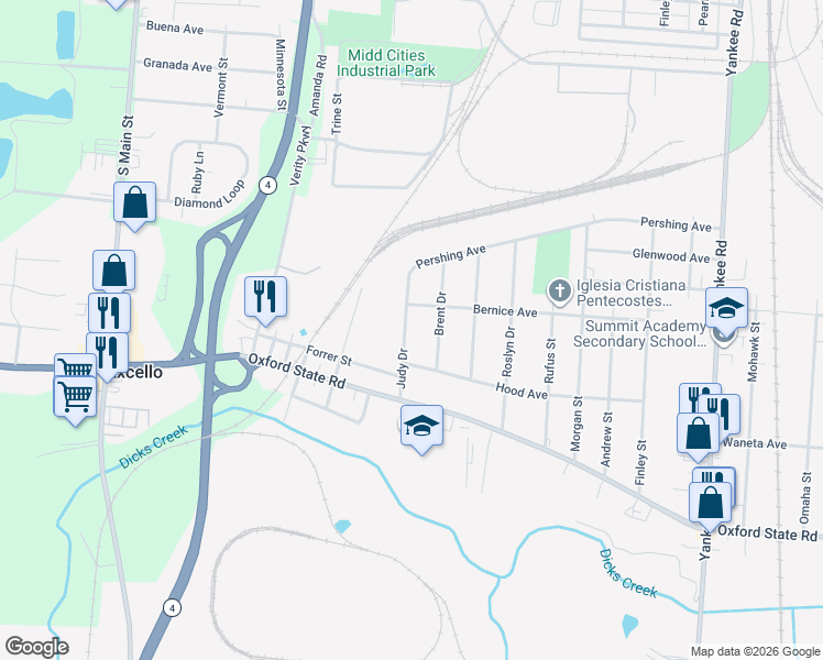 map of restaurants, bars, coffee shops, grocery stores, and more near 3113 Judy Drive in Middletown