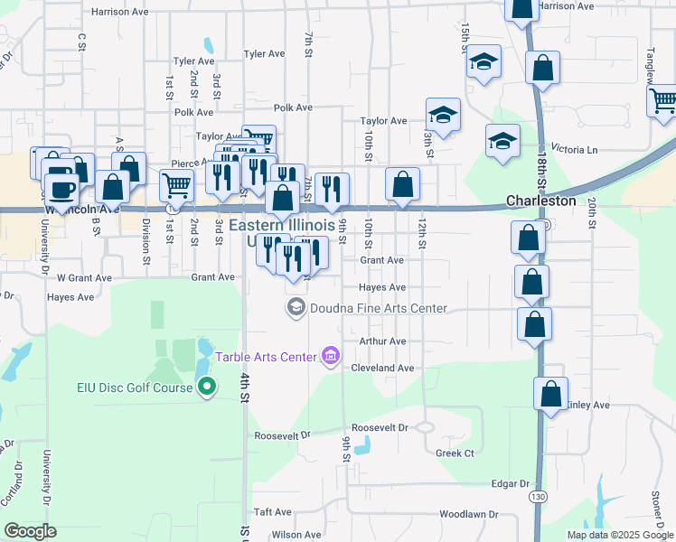 map of restaurants, bars, coffee shops, grocery stores, and more near 1808 9th Street in Charleston