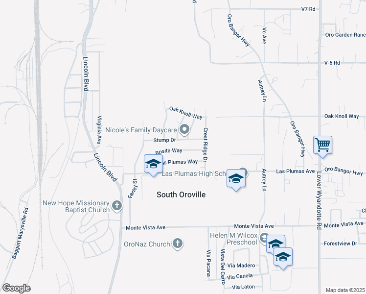 map of restaurants, bars, coffee shops, grocery stores, and more near 38 Rosita Way in Oroville